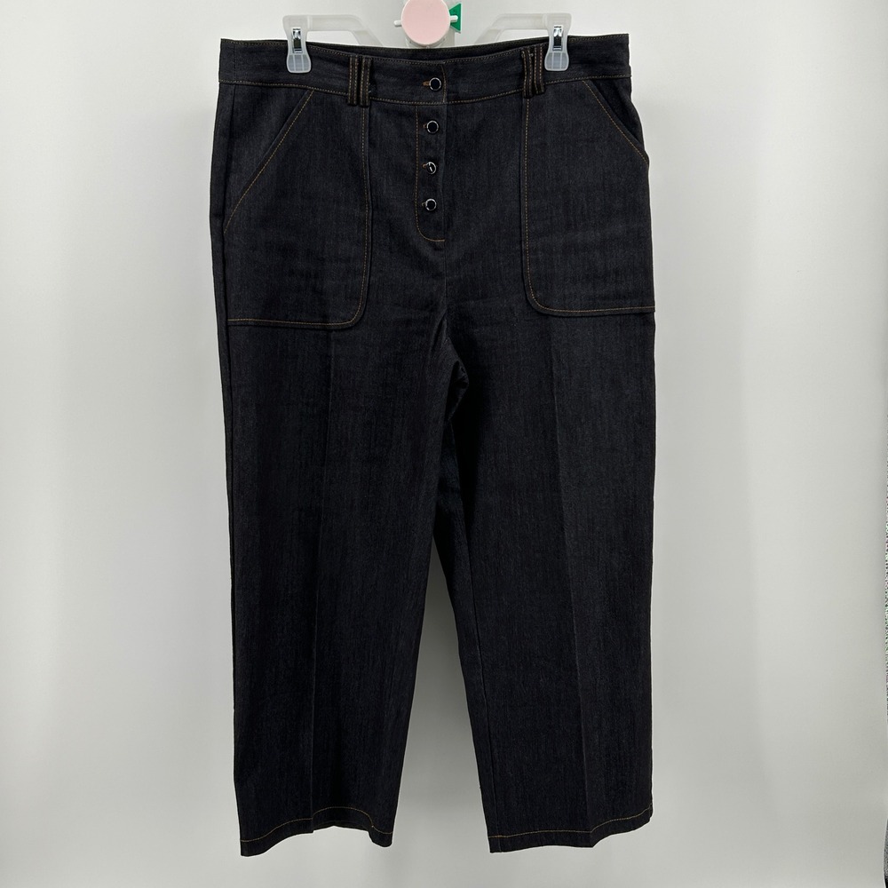 Carole Wren Dark Indigo Wash High Rise Button Fly Cropped Denim Pants 12 Casual
